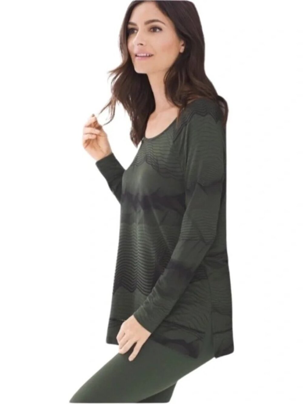 NWT Soma French Terry Long Sleeve Easy Top Agile Lines Deep Green Size Small